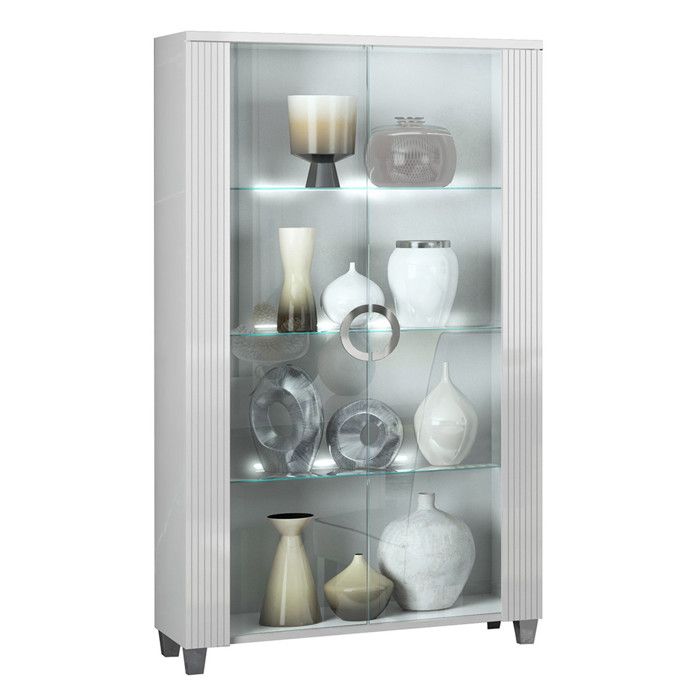 MARIKA - Argentier 2 Porte Laqué Blanc avec Leds