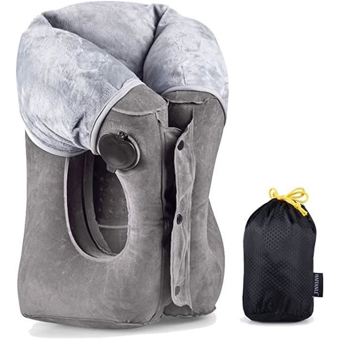 Oreiller De Voyage Gonflable Pour Tête, Cou Et épaules - Gris - Neuf
