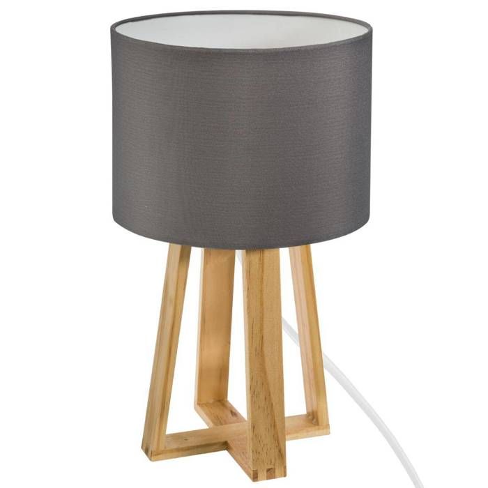 Lampe Pied Bois et Abat-Jour Gris molu H35 Atmosphera