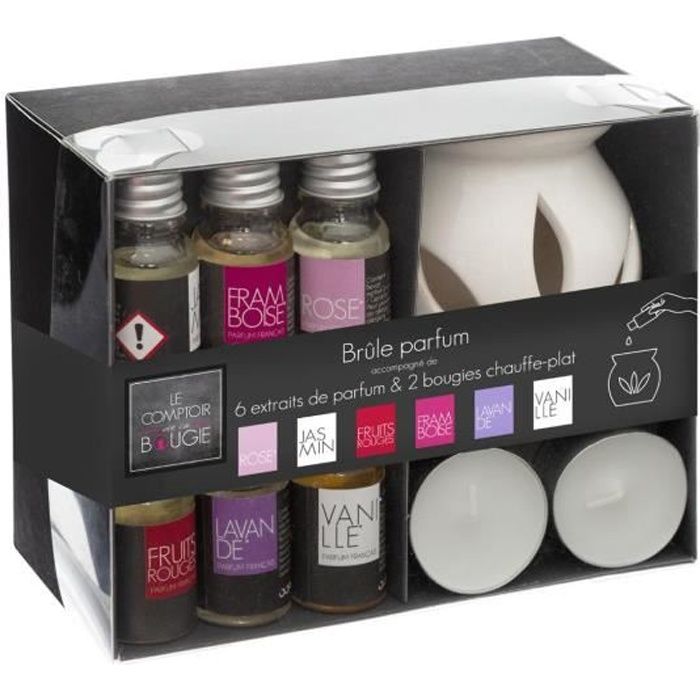 COFFRET SENTEUR 8 pièces 1 Brûle Parfum 6 Flacons huile parfumée Bougie parfumée EUR 9,00 - FR