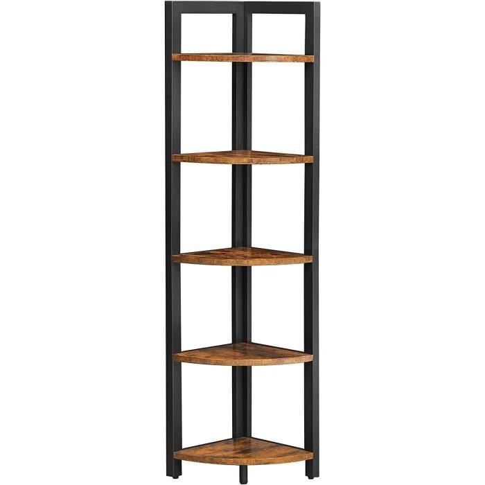 vasagle étagère d'angle à 5 niveaux - marron rustique et noir - meuble de rangement polyvalent