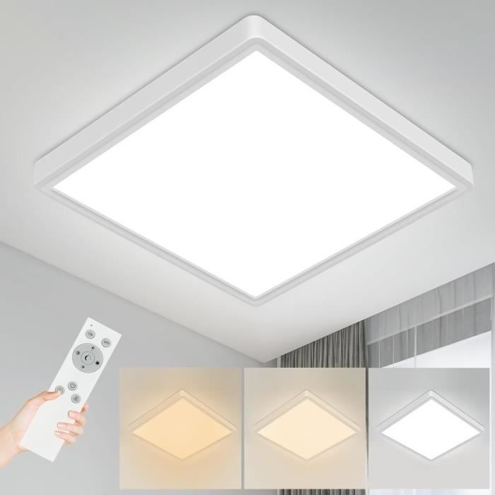 plafonnier led dimmable, avec télécommande, lampe de plafond salle de bain 24w 2400 lumen luminaire carré: l30*h2.5 cm - blanc