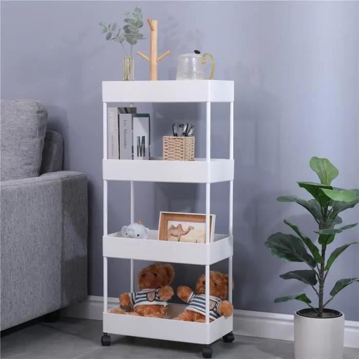 Desserte Métallique 4 Etages sur Roulettes pour Cuisine - MEISHIKAN - Blanc - 40cm x 22cm x 90cm