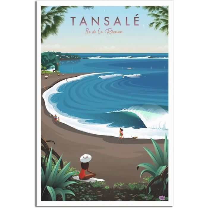 Tan Salé Île De La Réunion Affiche De Voyage Vintage Sur Toile Art