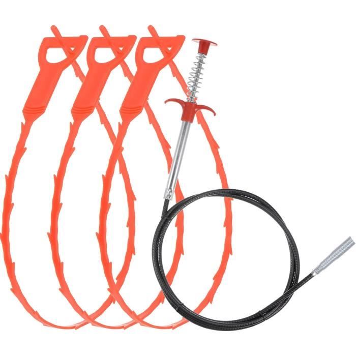 Vidange Déboucheur Dissolvant Outil 63Pouces Égout Nettoyage Crochet Inox Acier & 3Pcs 20Pouces