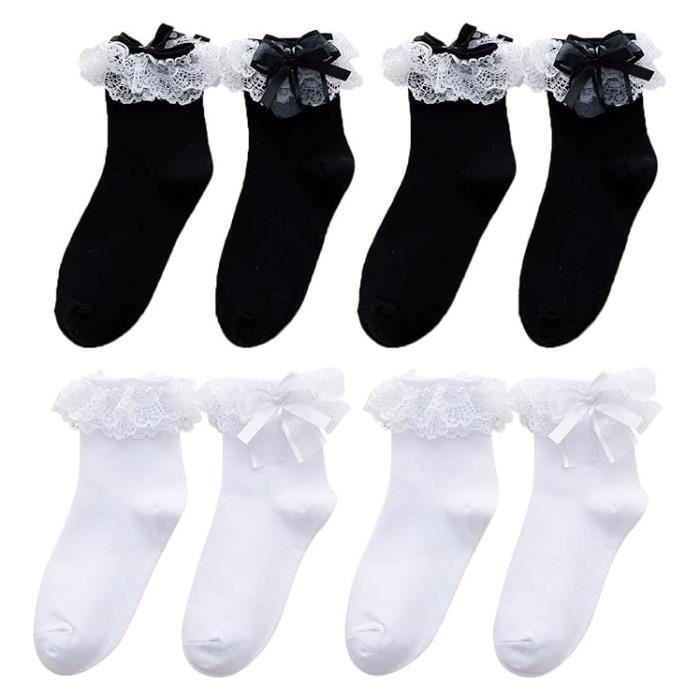 Vêtement Bébé Coton Chaussettes Dentelle Bébé DRESHOW - 4 Paires Nœud Froufrou, Coton Peigné, Nouveau-né Fille Chaussettes Nouveau-né Froufrou