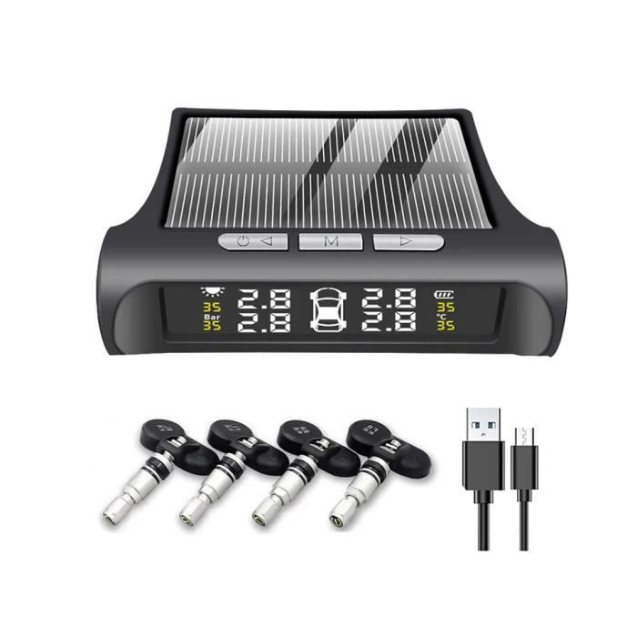 Système TPMS Solaire Surveillance Pression Pneus Voiture - 4 Capteurs Externes