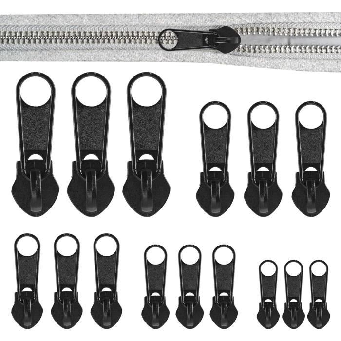 Kit de Réparation de Fermeture Éclair 15 Pcs Curseur Fermeture Éclair Clipsable avec Tête de