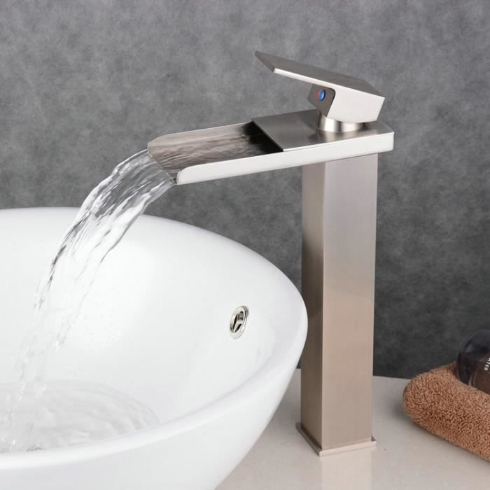 Robinet Mitigeur Cascade Mono-levier Contemporain Pour Lavabo Salle De Bains Chrom/é