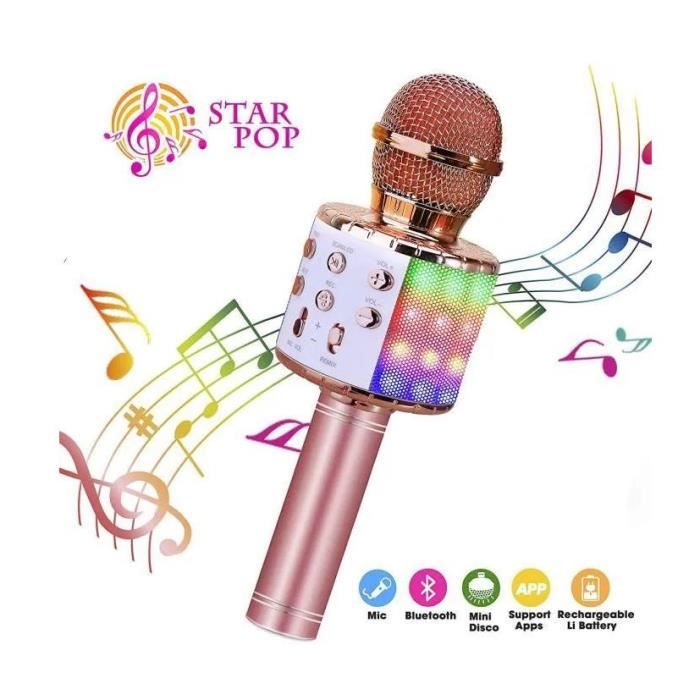 Microphone Karaoke Sans Fil, Karaoké Microphone Bluetooth Portable pour Enfants/Adultes Chanter (Or rose)