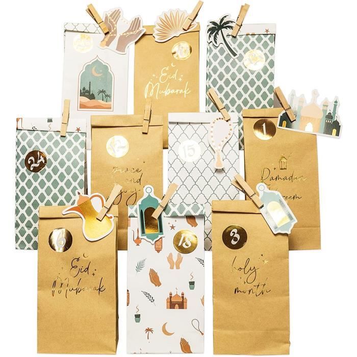 Papierdrachen DIY Calendrier du Ramadan à remplir - Sacs en Papier Kraft  imprimés - 30 Sacs Cadeaux à Poser et à décorer - Eid Mubarak -  réutilisable : : Cuisine et Maison