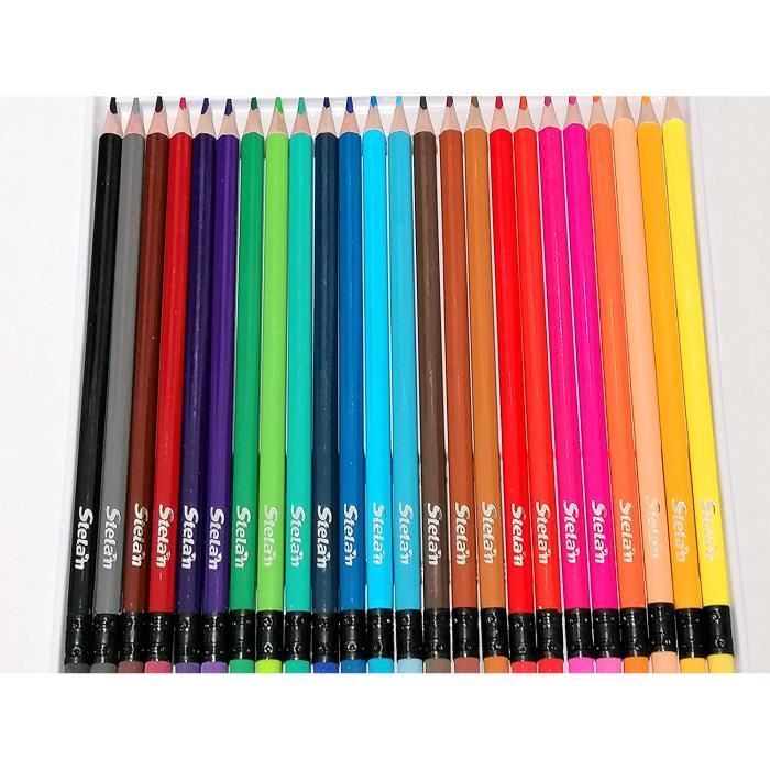 Stelan Lot de 24 crayons de couleur avec gomme – Lot de 24 crayons