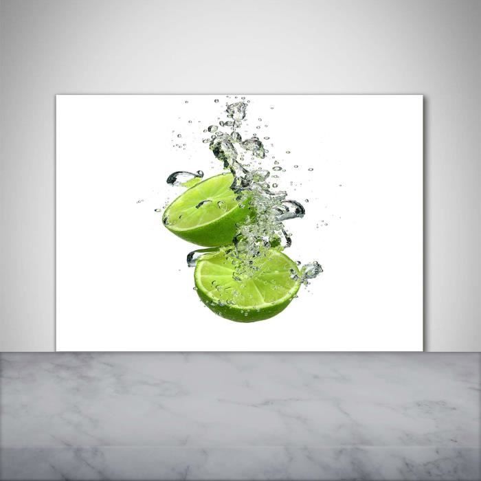 Panneau De Cuisine En Verre Décoratif 100x70 Cm - Motif Citron Vert Et Citron - Tulup