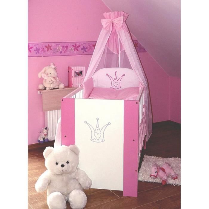 Berceau Bebe Lit Bebe 1 X 60 Cm Avec Matelas Sommier A Lattes Set De Lit 9 Pieces Couleur Couronne Rose Cdiscount Puericulture Eveil Bebe