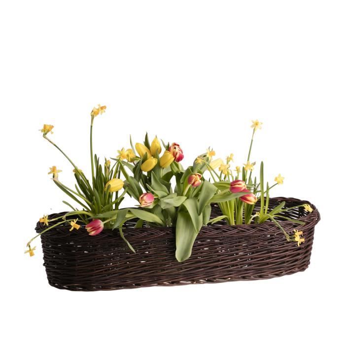 Jardinière ovale en osier écologique marron 100 x 28 x 18 cm – cache-pot pour jardin balcon intérieur
