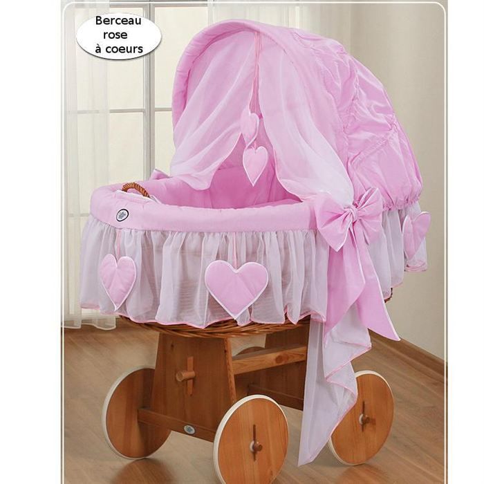 Berceau Bebe Osier Complet Textile Rose Coeurs Cdiscount Pret A Porter