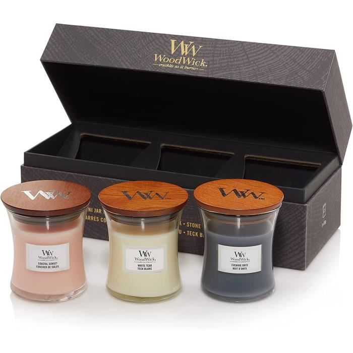 Bougie WoodWick Thé Blanc Et Jasmin - Petite Bougie En Pot Avec Mèche Bois Crépitante