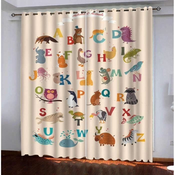 BOONGA Enfants Animaux De La Jungle Rideaux Occultants Thermique Anti Froid Isolant, Éléphant Rideau Fenetre Avec Oeillets, Blackout Window Curtains Pour Salon Et Chambre 140 X 245 Cm, 2 Pièces