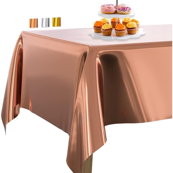 137 x 274 cm Nappes de Table en Plastique Or Rose métallisé pour Mariage décoration de fête d'anniversaire Nappe Rectangulaire Anti Tache Table Couverture d'Aluminium fête prénatale 