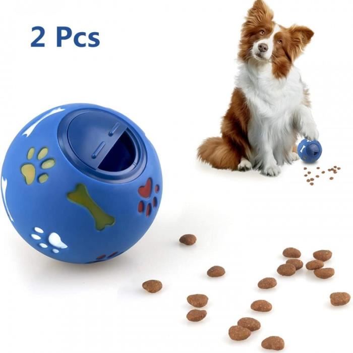 Meilleurs prix pour 2 pcs Balle à nourriture pour chien Distributeur de friandises pour Chiot Jouet interactif Jouet d'entraînement  7 5cm Bleu