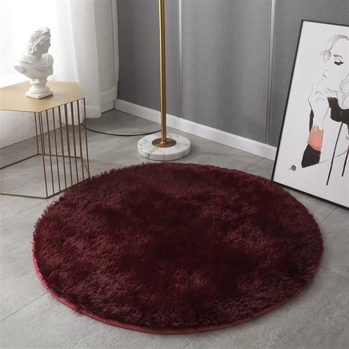 Tapis Rond à Poils Longs Doux - Antidérapant, Couleur Bordeaux - Pour Salon, Chambre - Tailles 160 Cm Et 200 Cm - Décoration D'intérieur Confortable