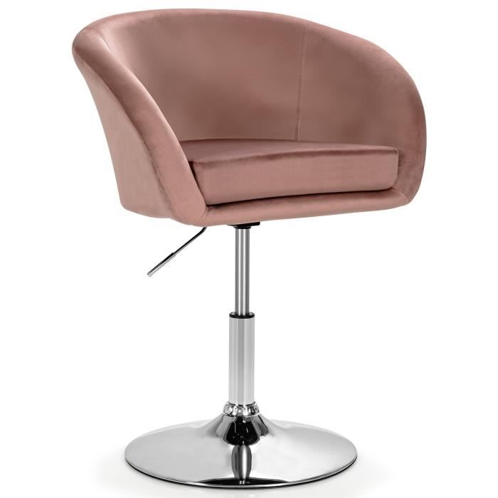 COSTWAY Chaise Pivotante en Velours Fauteuil de Bureau réglable en Hauteur Base Galvanisée Charge 125kg Rose