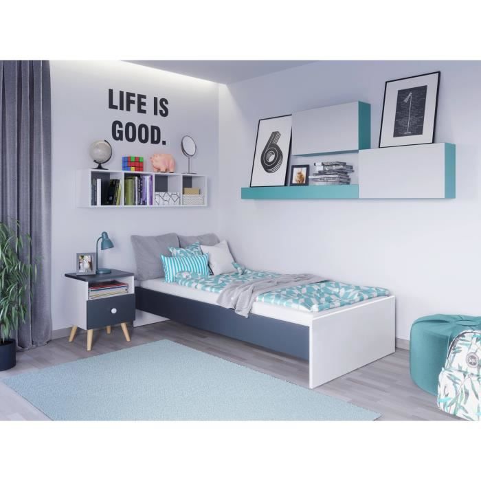 lit simple moderne avec tête de lit - dmora - adapté à un matelas 90x190 cm - blanc et gris