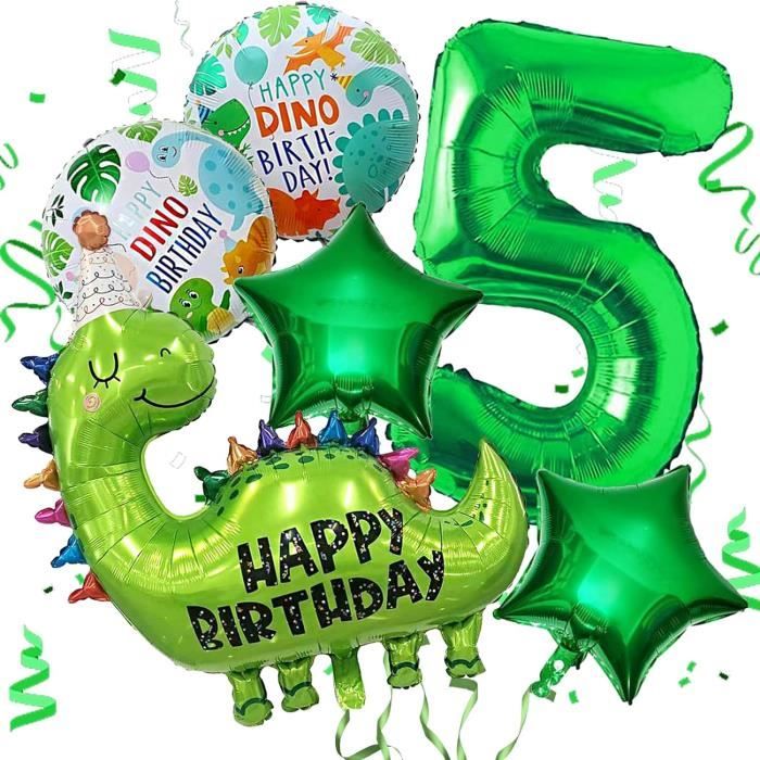 Kit Déco Anniversaire Dinosaure 5 Ans – 146 Pièces : Ballon Numéro 5, Bannière, Vaisselle, Ballons – Thème Jungle, Pour Fille Ou Garçon