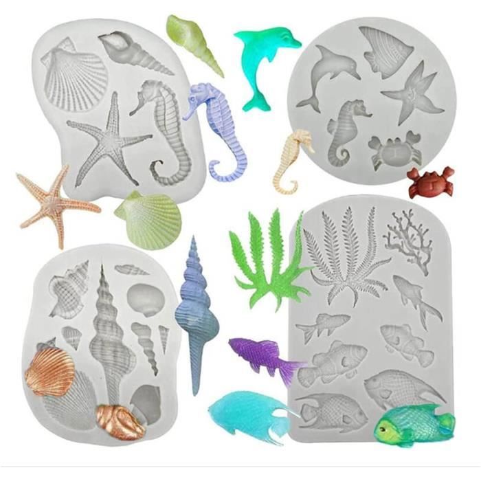 Lot De 3 Moules Silicone Thème Marin - Coquillages, Conques, Étoiles De Mer, Corail - Idéal Gâteaux, Chocolats, Savons, Argile