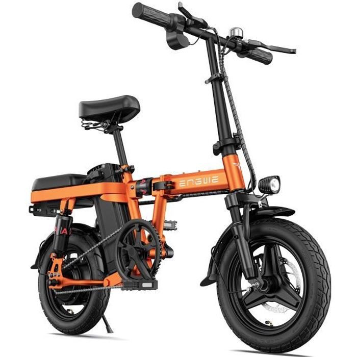 velo electrique pliable ENGWE T14 14 pouces 25km/h Moteur 250W Autonomie 42km E-bike ville avec amortisseur avant 48V10Ah Orange