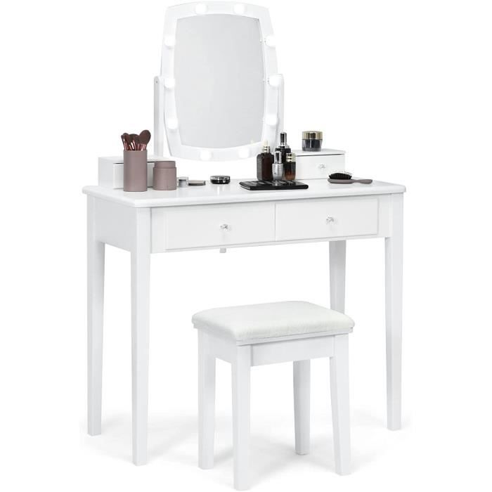 Coiffeuse,table de maquillage avec miroir rabattable, 3 tiroirs