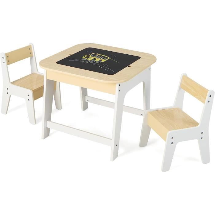 GOPLUS Ensemble Table et 2 Chaises Enfant avec Tableau Double Face et Espace de Rangement Caché Table d’Activités pour Dessin Étude