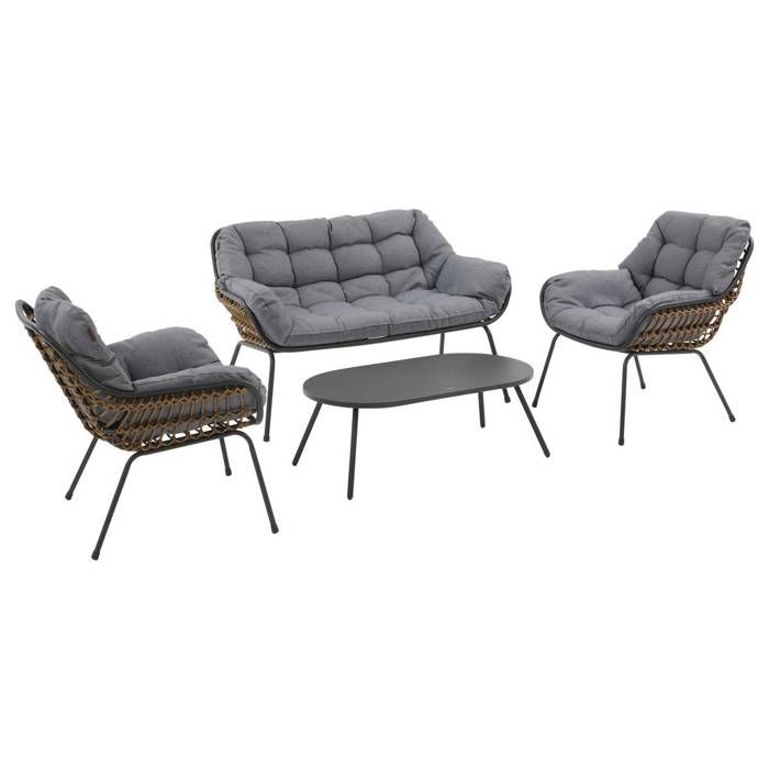 Salon de jardin 4 places acier traité époxy PAOPAO gris et graphite - Hespéride
