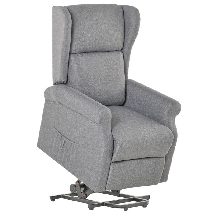 HOMCOM Fauteuil releveur inclinable repose-pied ajustable tissu gris chin&eacute;