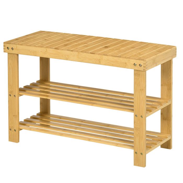 Banc à chaussures - HOMCOM - étagère 3 niveaux style scandinave banc rangement entrée salon - bambou - 70x28x45cm - naturel