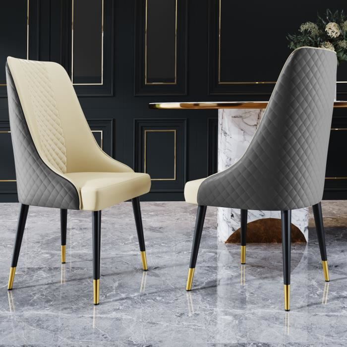 Lot De 2 Chaises De Salle à Manger Noires Et Blanches - Style Moderne GIRARD - Métal Et Simili Cuir