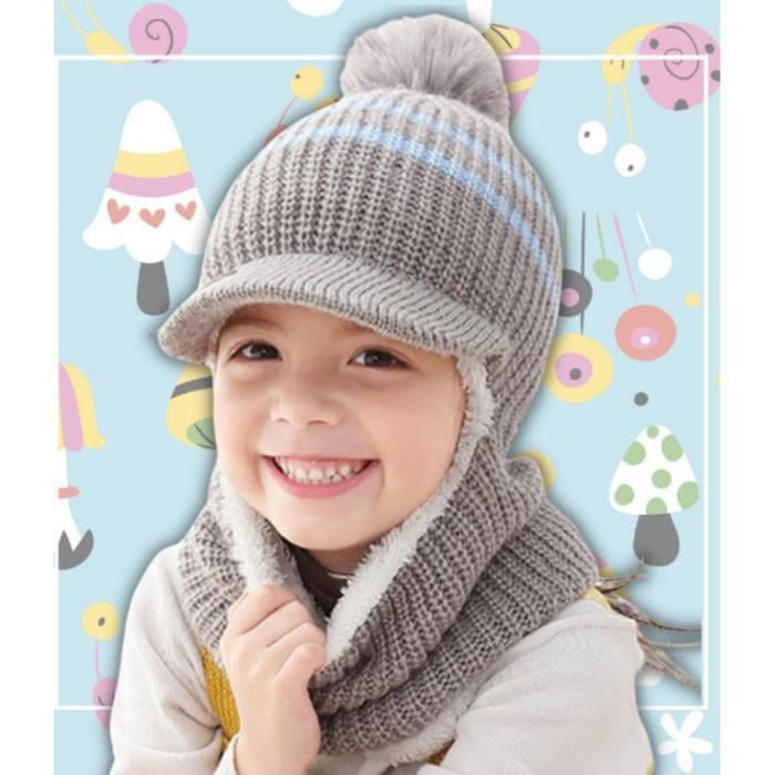 Bonnet Écharpe Ensemble Cagoule Bebe Enfant 2 en 1 Bonnet Chapeau Tricoté  avec Double Pompon pour Fille Garçon 1-4ans - Cdiscount Prêt-à-Porter