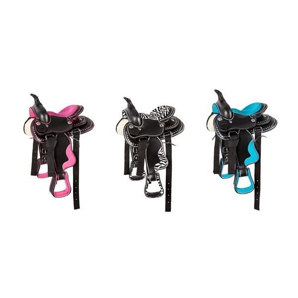 Selle Western Pour Poney/jeunesse - Taille 8, Circonférence 15" - Cuir Synthétique Noir