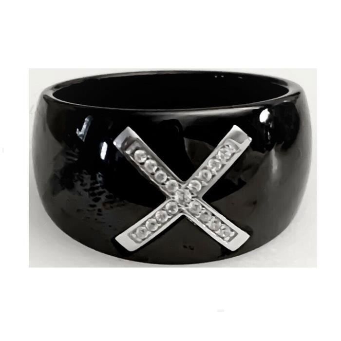 Bague en céramique noire Bijouxia Croix Zirconium Argent 925/1000