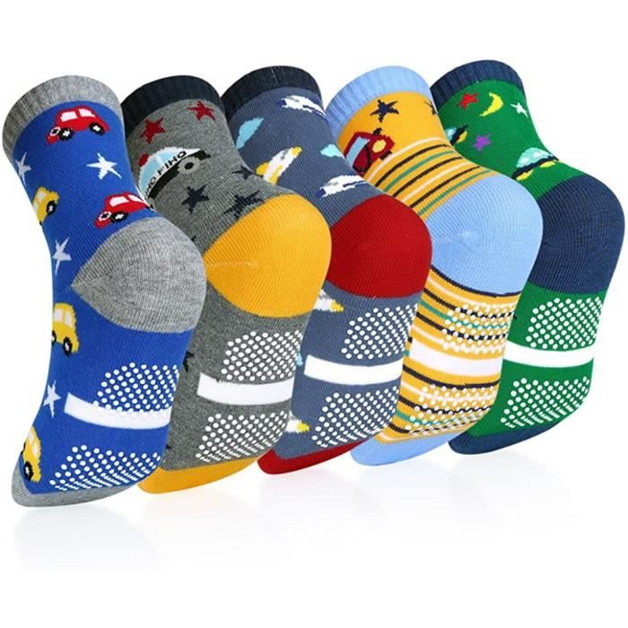 JFAN 5 Pcs Chaussettes Antidérapantes pour Fille Garçons Bébés Nouveau-nés et Enfants Chaussettes Dessin Animé Mignon