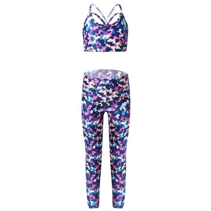 Ensemble Sport Enfant Fille - Débardeur + Legging + Short - Taille 5-16 Ans - Matière Stretch Respirante - Yoga, Fitness, Danse