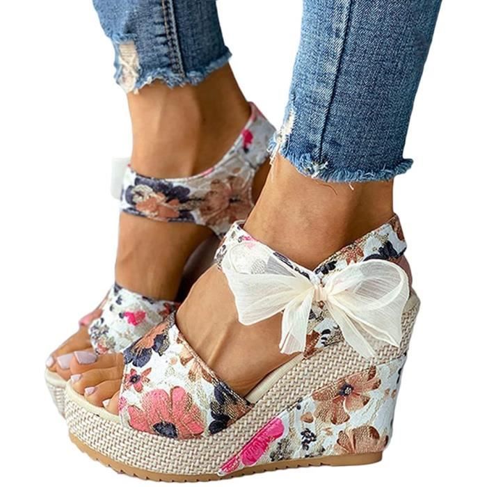 Femme Fille Noeud Haut Compensé Talon Bride Arrière Plateforme Bout Ouvert Sandales Chaussures Femme Fille Noeud Haut Compensé Talon Bride Arrière Plateforme Bout Ouvert Sandales Chaussures