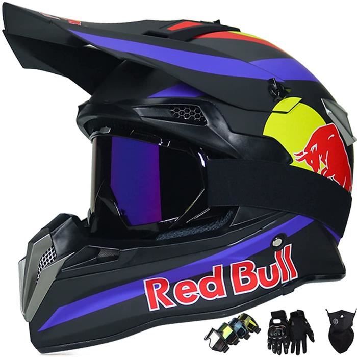 Casque de motocross adulte,casque vtt integral,red bull casque moto cross  set avec lunettes masque gants, pour bmx mtb quad enduro - Cdiscount Auto