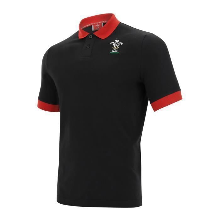 Polo coton piqué Pays de galles rugby 2020/21 noir/rouge XL