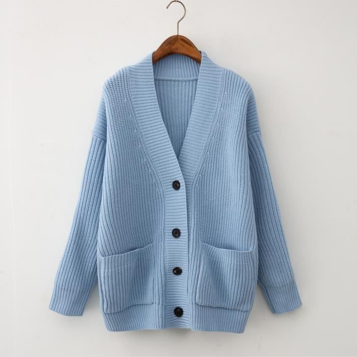 Gilet Cardigan Femme Manteau tricote en laine long cardigan epais et chaud decontracte collection printemps BLEU CIEL B Blanc Cdiscount Pret a Porter