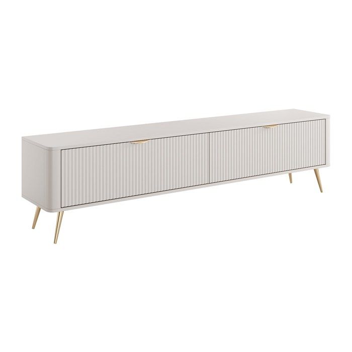Meuble TV avec 2 portes en MDF - Beige et doré - ELONARIA Meuble TV avec 2 portes en MDF - Beige et doré - ELONARIA
