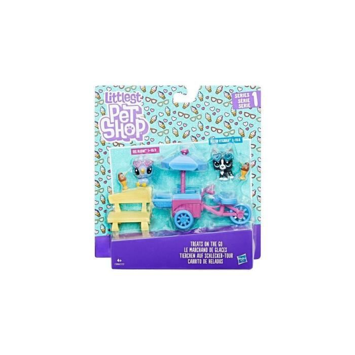 Coffret Pet Shop Triporteur Stand de glace 2 Figurines Petshops Oiseau Kiwi McKiwi Boston O Terrier Accessoires