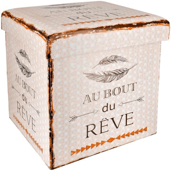 Pouf Tabouret Coffre De Rangement Assise Citation Au Bout Du Reve Beige Cdiscount Maison