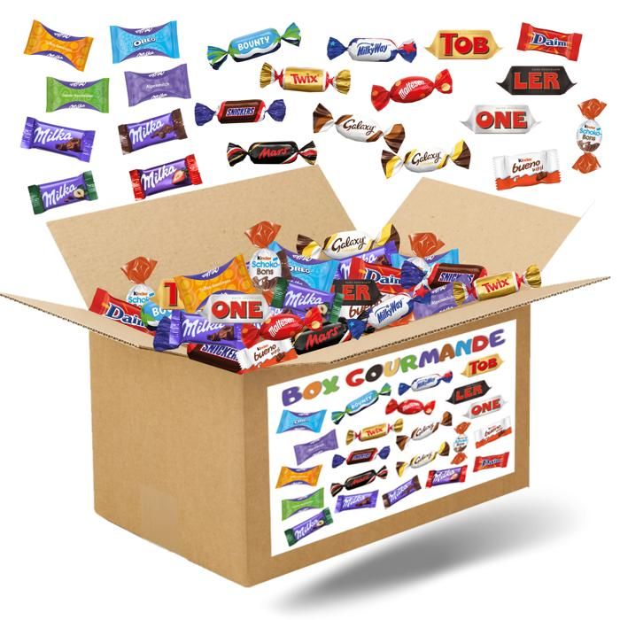 BOX GOURMANDE - Méga Assortiment de 1000 Mini-Chocolats : Célébrations, Kinder, Milka, Daim, Toblerone