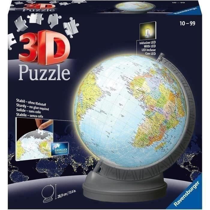 puzzle 3d ball éducatif - globe terrestre lumineux - a partir de 10 ans - 540 pièces - ravensburger